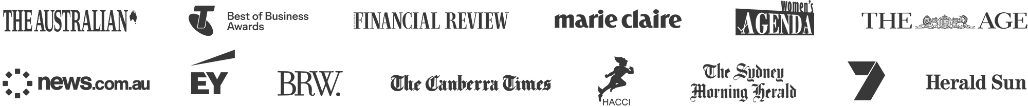 As seen in The Australian, Financial Review, marie claire, Women's Agenda, The Age, news.com.au, EY, BRW, The Canberra Times, The Sydney Morning Herald, and Herald Sun